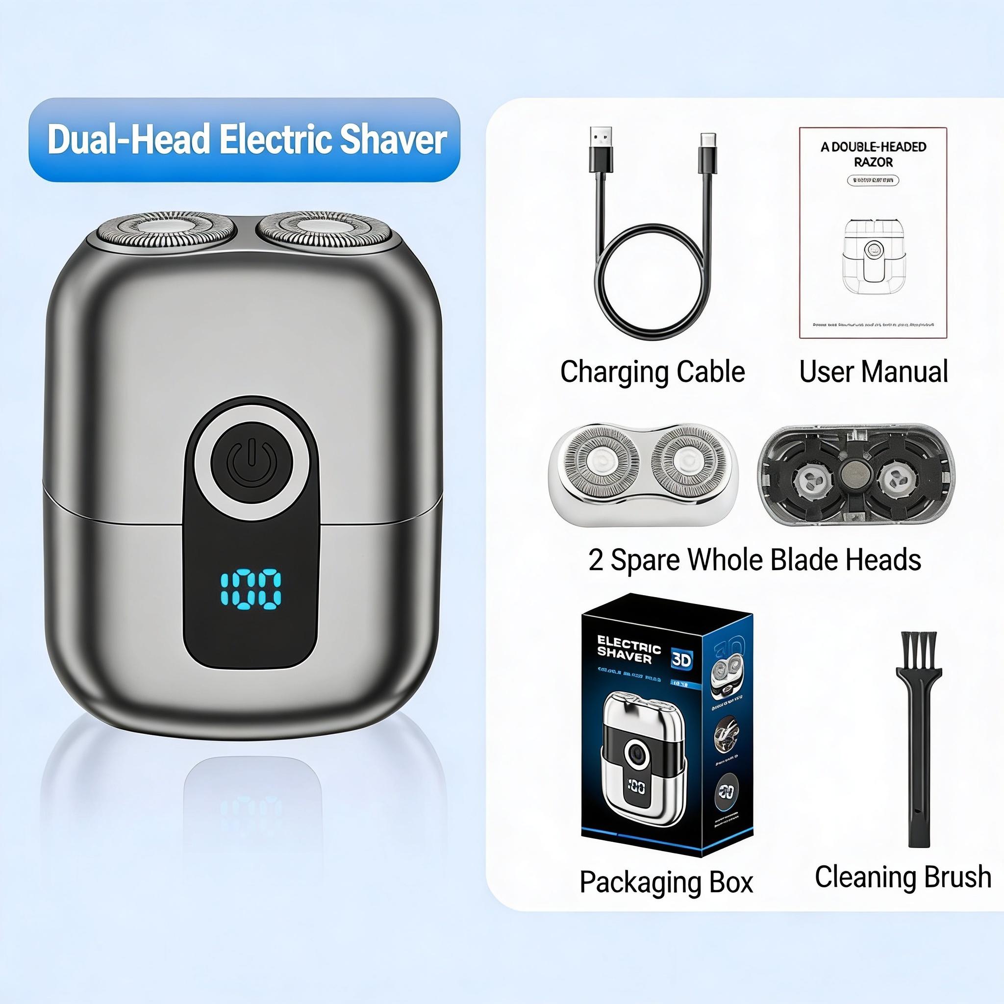 Shaver Listrik Pria Ganda Kepala Mini Portabel Tahan Air Layar LED | Men's Double Head Electric Shaver Mini Portable Waterproof with LED Display