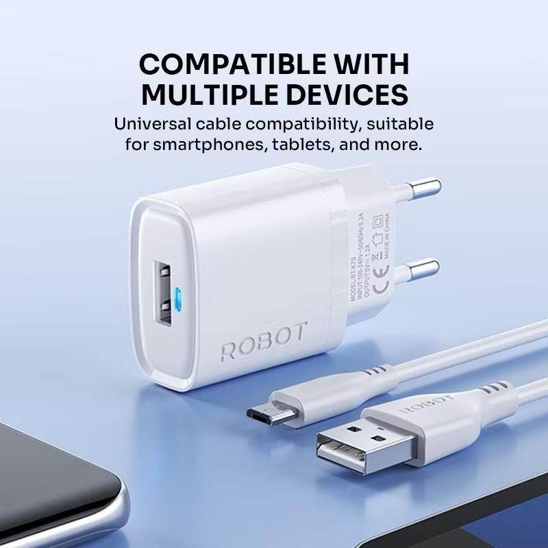 ROBOT Rt7s Charger Plus Kabel Micro Usb 1.2A LED indicator Multi Protection Adapter Fast Charging ROBOT Rt7s Charger Plus Kabel Micro Usb 1.2A LED indicator Multi Protection Adapter Fast Charging