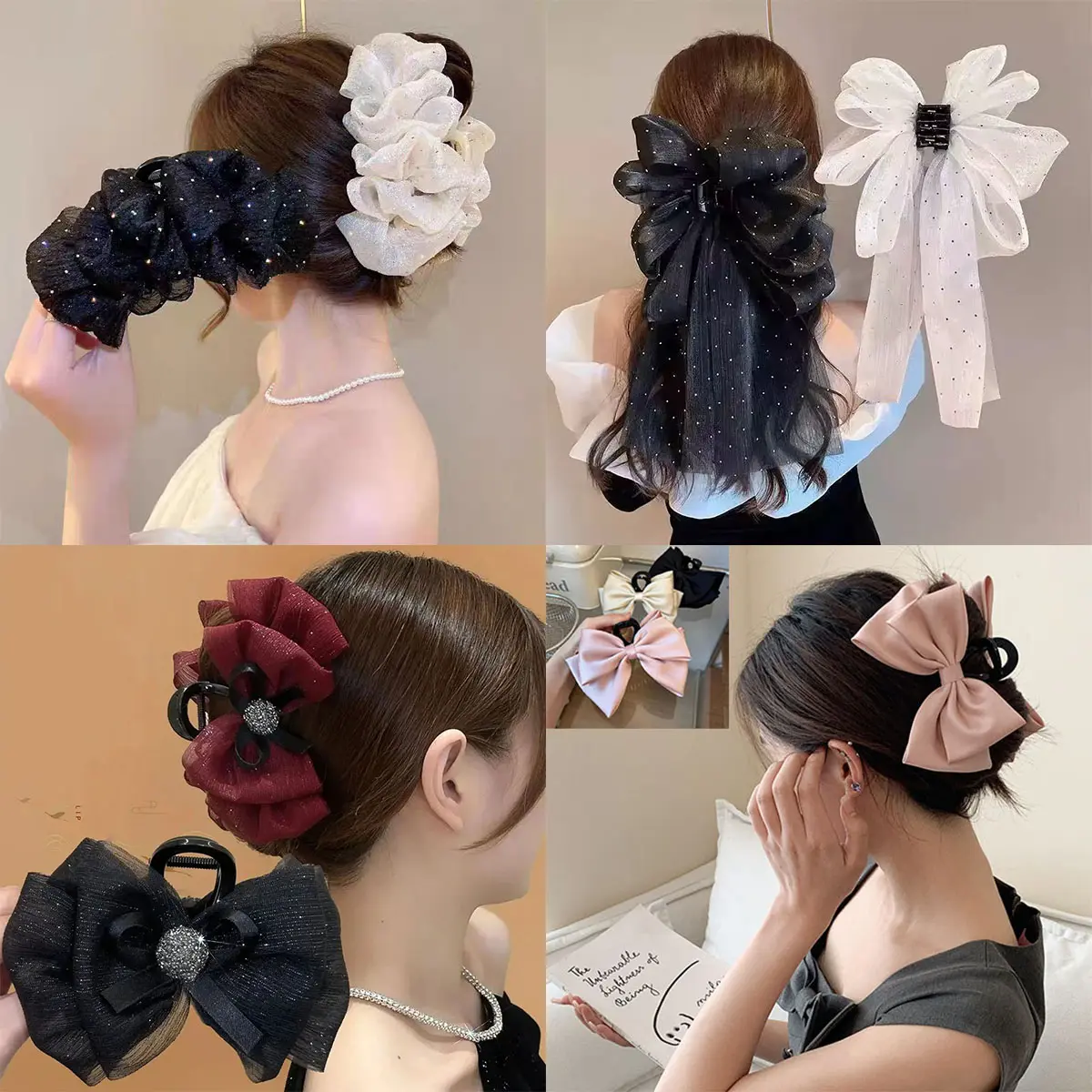 Kẹp Tóc Nơ, Thời Trang Mới, Có Móc Cài Kiểu Cá Mập, Kẹp Nơ Hai Mặt, Có Lưới, Phụ Kiện Tóc Hình Đám Mây Đám Cưới