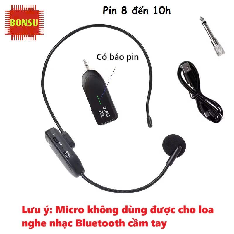 Micro không dây 2.4G dùng để cắm loa trợ giảng, loa kéo, âm ly có đèn báo pin