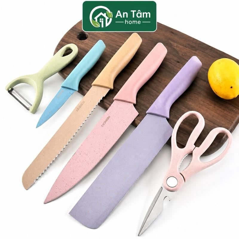 Bộ dao nhà bếp lúa mạch 6 món kháng khuẩn tiện dụng