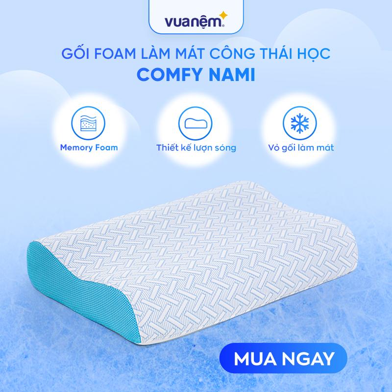 ( Giá tốt) Gối memory foam làm mát Nami VUA NỆM - Lượn sóng, nâng đỡ cổ vai gáy, 40x60cm KLS gối  công thái học