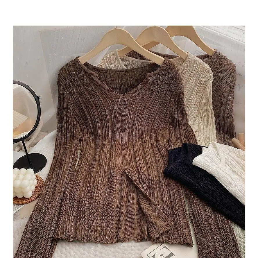 Sweaters Long Sleeved Outerwear Knitted Shirt for Women's Autumn  Versatile Foreign Pullover Bottom Tops