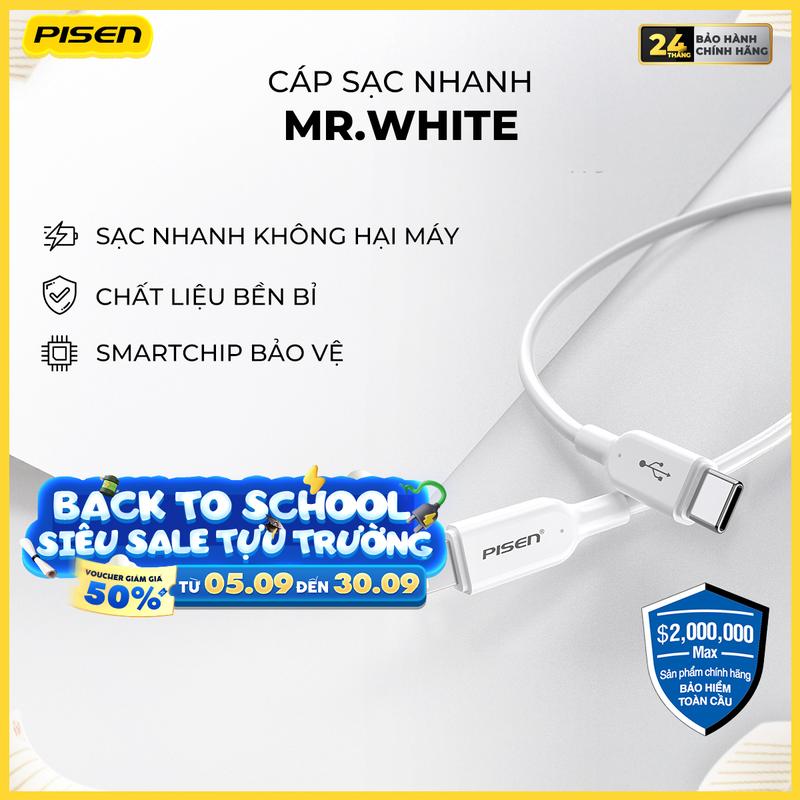 [PISEN] Cáp Sạc Nhanh 20W | An Toàn, Bảo Vệ Máy, Chống Chai Pin, Tương Thích Iphone X-14 Series | PISEN QUICK - Mr White Lightning USB-C 1m | CL-PD-1000 | Bảo Hành 18 Tháng | Bảo Hiểm 2 Triệu Đô Toàn Cầu