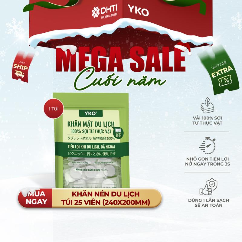 Khăn tắm khăn mặt nén du lịch Yko chất liệu 100% sợi tư nhiên và rayon dùng 1 lần phù hợp đi công tác du lịch