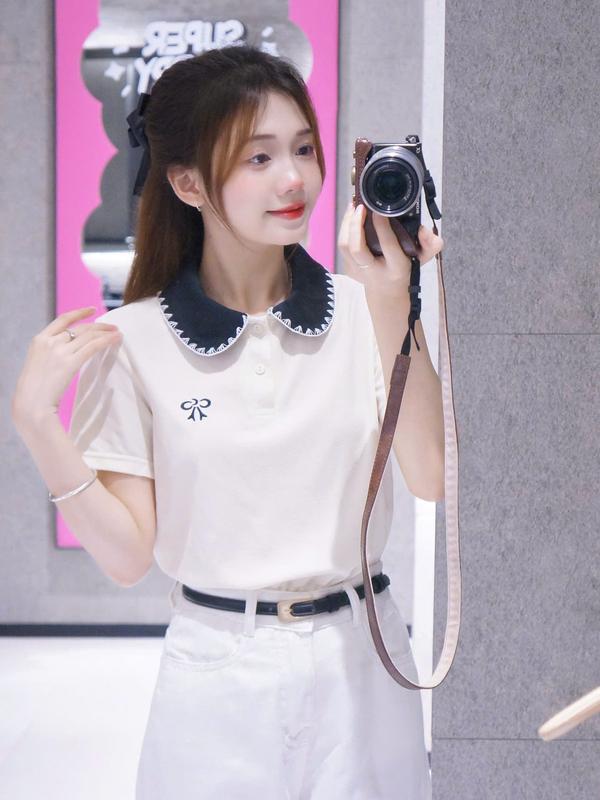 Áo Polo Nữ thiết kế Thêu Nơ cổ phối điệu đà - Cotton tổ ong sang trọng thanh lịch đủ size tới 85 Kg M18
