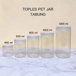 [12 pcs] Toples Tabung PET JAR 400ml 600ml 800ml 1000ml 1300ml Bening Wadah Kue Lebaran Tebal Serbaguna BPA FREE Plastik