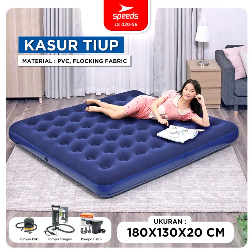 SPEEDS Matras Angin Single/Double Kasur Tiup Air Sleeping Bed Outdoor Indoor Kasur Tidur Dewasa 020-56 0