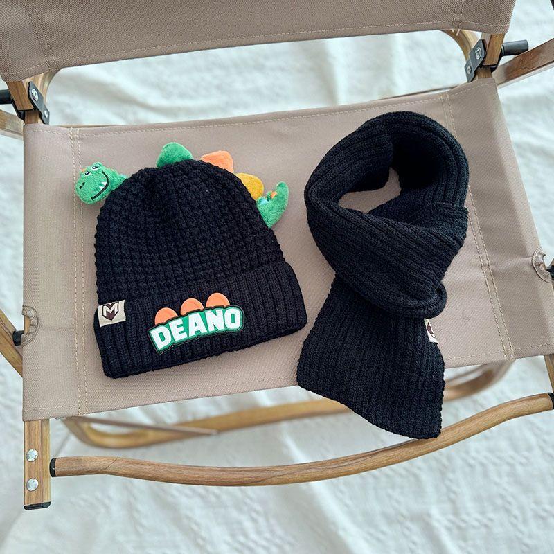 Product Introduction of 1-7Y 2Pcs Children Hat Scarf Set Cute Little Dinosaur Knitted Wool Cap Winter Warm Kids Neckerchief Boy Girl Baby Beanie 22