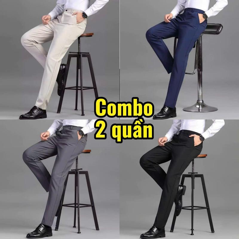  COMBO 02 Quần Âu Nam Công Sở Dáng Slimfit Chất Vải Cotton Cao Cấp Chống Nhăn Co Dãn Nhẹ Phong Cách Menswear Size 28-36 Form Hàn Quốc 