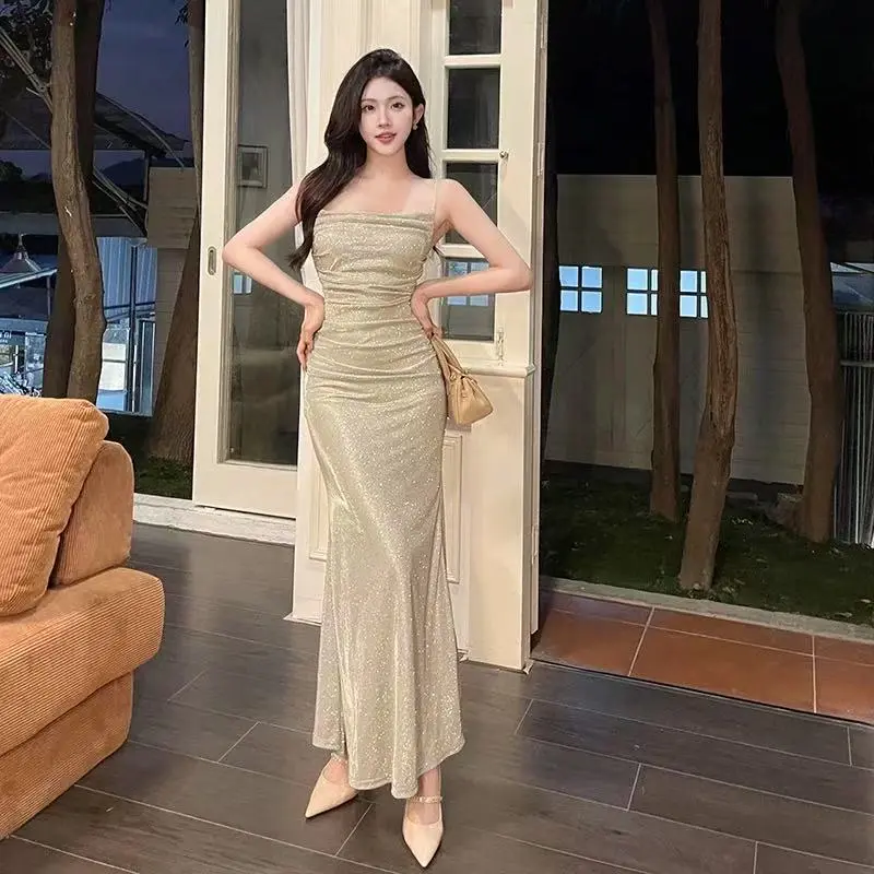 25018 summer soft nude pink off shoulder prom dress elegant midi dress Korean fairy style sleeveless 25018 summer soft nude pink off shoulder prom dress elegant midi dress Korean fairy style sleeveless