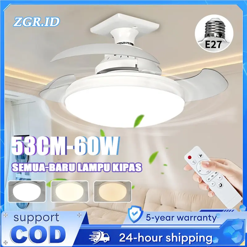 lampu semua baru Kipas angin langit-langit kendali jarak jauh dengan lampu Lampu kipas angin ekstra besar untuk digunakan di rumah kedap e27 Mudah dipasang, cocok untuk ruang tamu, kamar tidur, ruang makan, dll. 0