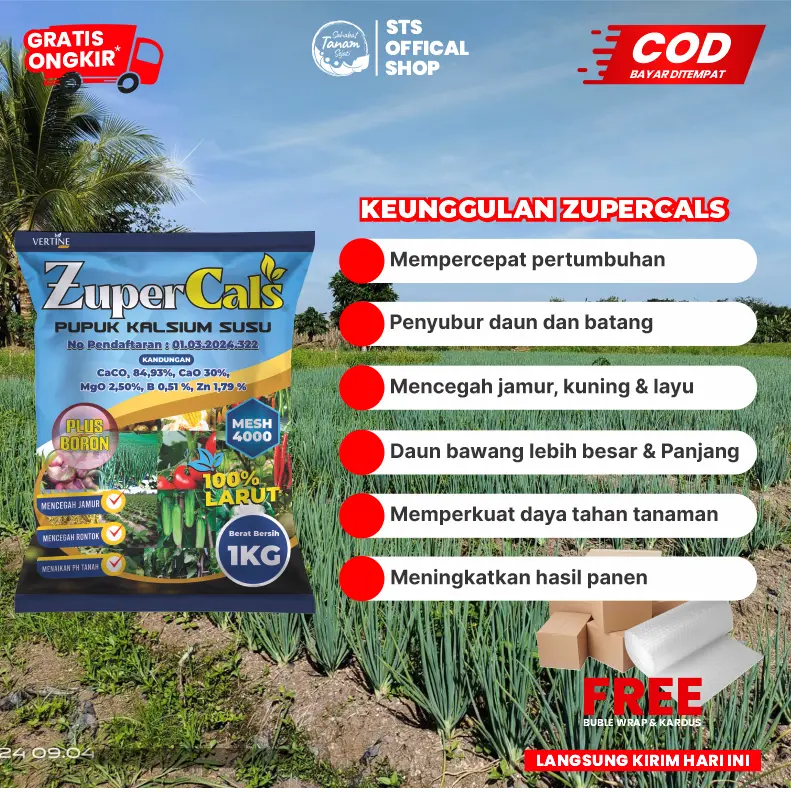 Zupercals Pupuk Pelebat Daun Bawang, Perbesar Daun, Kalsium+Boron Percepat Pertumbuhan Tunas Baru Anti Kuning Dan Anti Hama Penyakit Kemasan 1KG 1