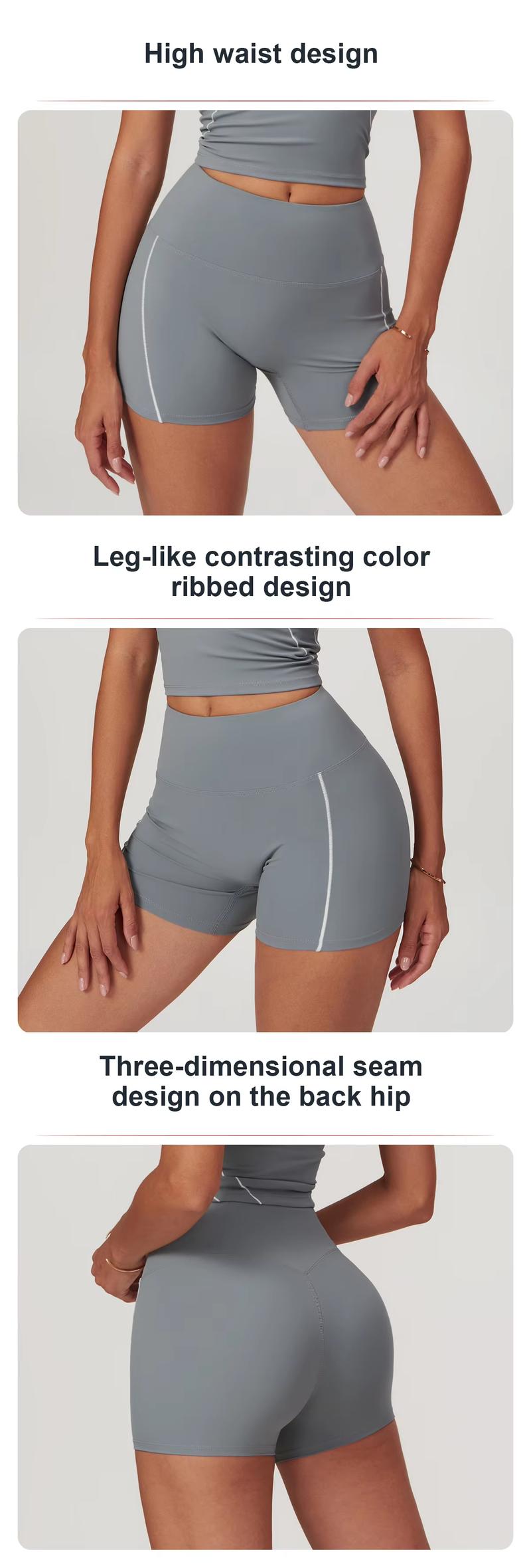 Product Introduction of Nude Skinny Yoga Shorts High Waist Lift Hip Outdoor Fitness Shorts Women Running Sports Fitness biker  shorts 3