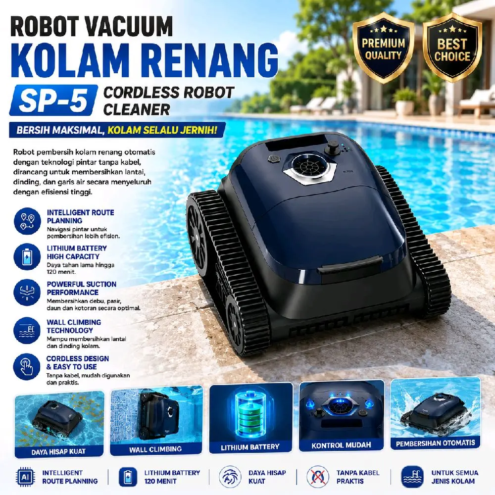 Vacum Robotic Kolam Renang EMAUX SP-5 Vacuum Cleaner Robot Swimming Pool Lithium Battery Intelligent Route Planning Cordless Vacuum Cleaner