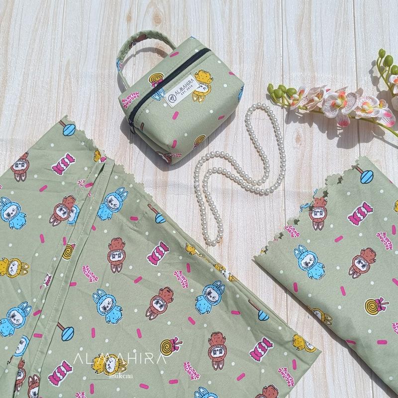 Mukena Anak LABUBU Series 6-12thn Motif Laser cut Resleting Dagu 0