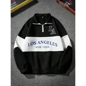 Sweater Rugby Half Zipper LosAngelees Two Tone Outer Fleece Pria