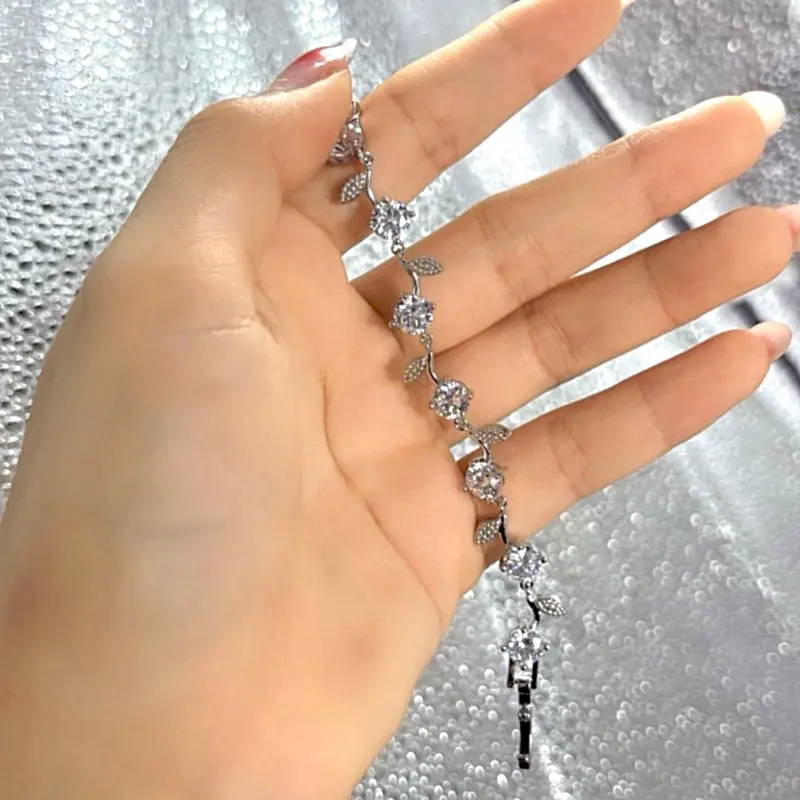 G03 - Gelang Wanita Permata Daun - Gelang Wanita Klep - Perhiasan Cantik Untuk Pesta - Hadiah Aksesoris Berlian Permata 1