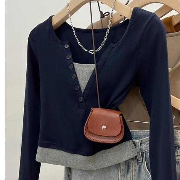 Áo Thun Giả Hai Chiếc, Thời Trang Mùa Xuân Và Mùa Thu, Phong Cách Cổ Điển Ins, Áo Cánh Dành Cho Nữ, SS24 5