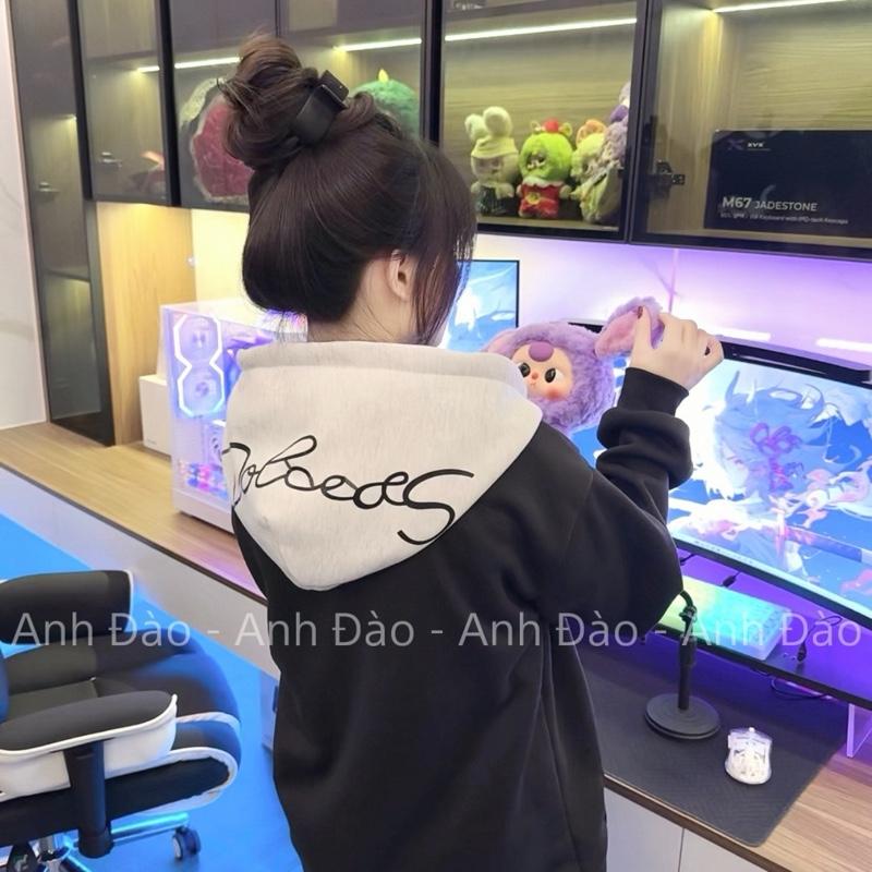 Áo khoác Mũ Trắng in chữ ĐônLe nỉ bông mũ hai lớp hottrend nam nữ Menswear