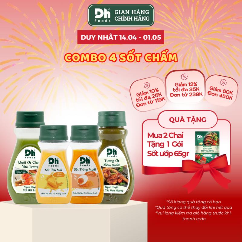 Combo 4  Nước Sốt Gia Vị Dh Foods - Muối ớt chanh Nha Trang, Sốt Ướp Thịt BBQ, Sốt Phô Mai, Sốt Trứng Muối