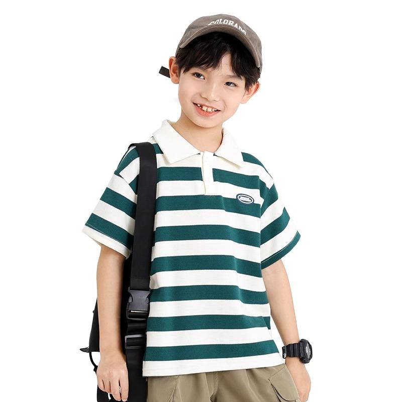 20-60kg Áo Phông Cổ POLO Tay Lửng, Họa Tiết Kẻ Ngang, Phong Cách Hàn Quốc, Áo Bé Trai 6