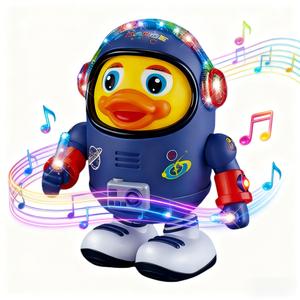 LEDライトと音楽付きスペースダンスダックおもちゃ、自動歩行＆目をつぶる機能、子供用のインタラクティブなロボットダック。誕生日・イースター・【クリスマスギフト】に最適です。