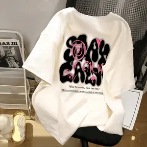 Kaos Distro Unisex Vintage Oversize | Stay Calm  Retro | Black pink Letter Print / Atasan pria wanita baju distro lengan pendek style kekinian