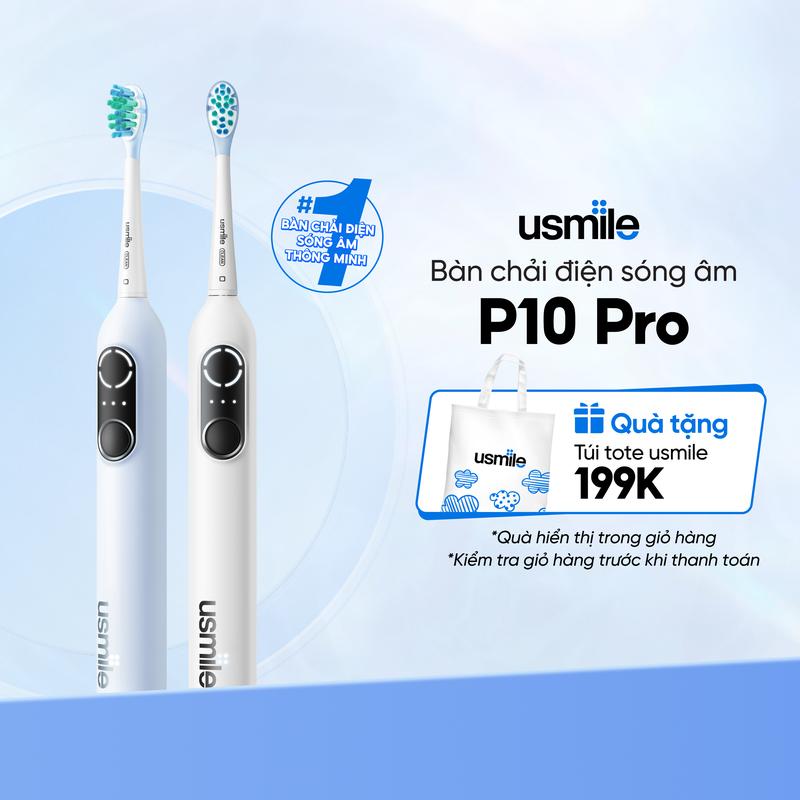 [KOC - Mua 1 tặng 1] Bàn chải điện sóng âm thông minh usmile P10 Pro - Bảo hành 12 tháng | Tặng túi tote usmile xinh xắn trị giá 199k - Quà tặng hiển thị trong giỏ hàng