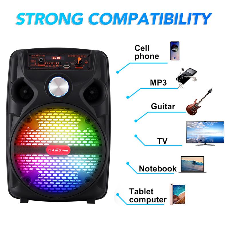 Portable Bluetooth Speaker Wireless Loud Big Party Speaker with Light and Stand, Kareoke Machine with Microphone Support Remote, FM, TWS, AUX, USB for Phone Home Outdoor 2