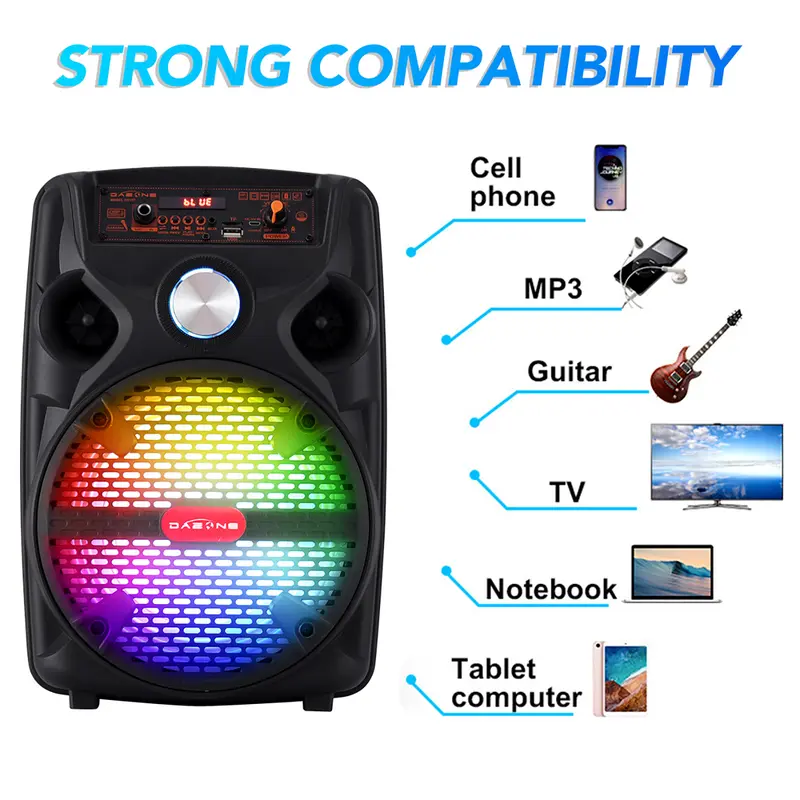 Portable Bluetooth Speaker Wireless Loud Big Party Speaker with Light and Stand, Kareoke Machine with Microphone Support Remote, FM, TWS, AUX, USB for Phone Home Outdoor 2