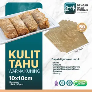 DRT - KULIT TAHU TAWAR KUNING 10X10 ISI 50PCS HALAL | TEKSTUR LENTUR UNTUK EKADO,LUMPIA AYAM,HEKENG Kuning Plastik
