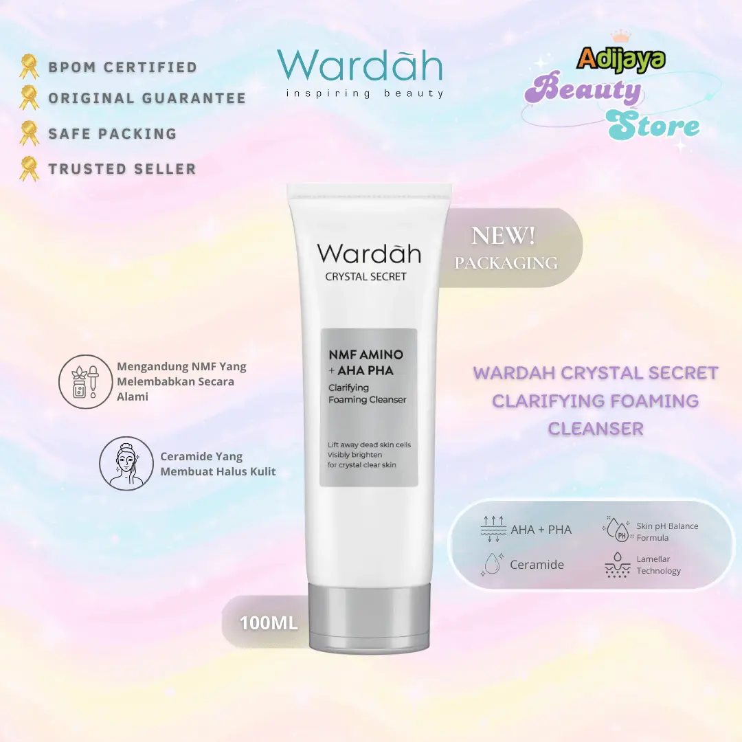 NEW! Wardah Crystal Secret NMF Amino + AHA PHA Clarifying Foaming Cleanser 100 mL - Sabun Cuci Muka Gentle Acid Mantle Expert - Daily Exfoliating Foam yang Membersihkan dengan Gentle - Kulit Lembap dan Tampak Cerah Sebening Kristal
