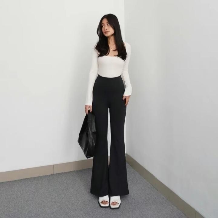 [ Flare Pants ] Highwaist Pants - Celana Kulot Semi Cutbray Wanita Highwaist Flare Bawahan Panjang 1