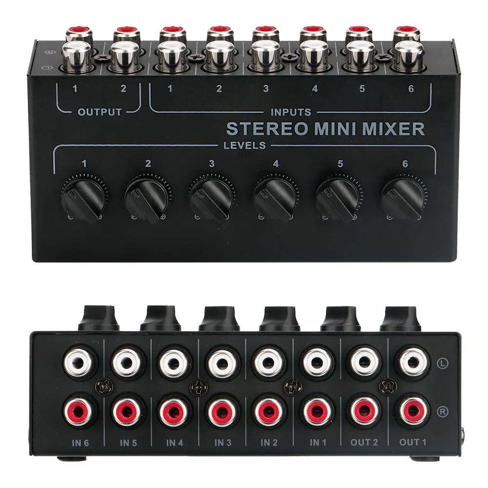 4 6 Channels Stereo Passive Mixer Audio Professional Audio Stereo Mixer Sound Mixer Portable RCA Input Ultra Low Noise for Live Recording Studio CD Players