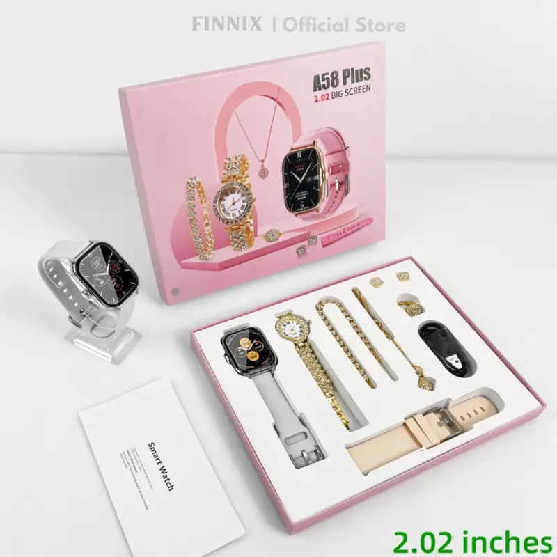 Gift Set A58 Plus jam tangan pintar setelan gelang emas mewah halus 6 in 1 dalam 1 Set kotak hadiah wanita 2