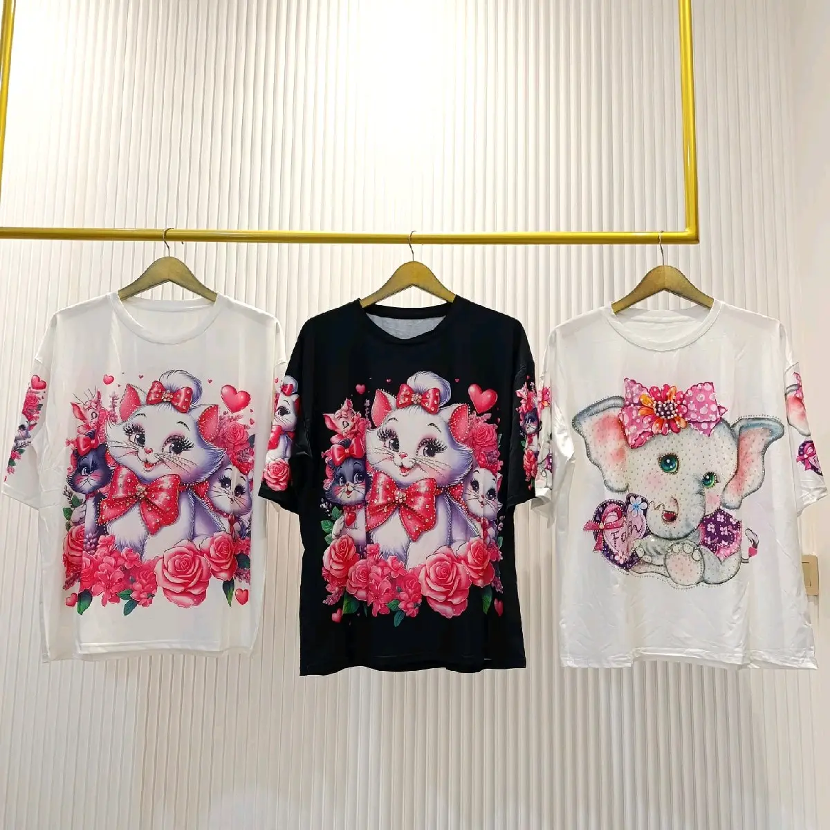Kaos motif Printing motek timbul 3D Katun Oversize Nyaman