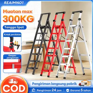 REAIM Tangga Lipat Baja Karbon 300KG 3/4/5/6/7/8 Langkah Tangga Lipat Multifungsi dan Multiwarna untuk Rumah/Dekorasi Kokoh dan Tahan Lama, Aman dan Stabil, Dapat Ditarik, Hemat Tempat Hitam Besi