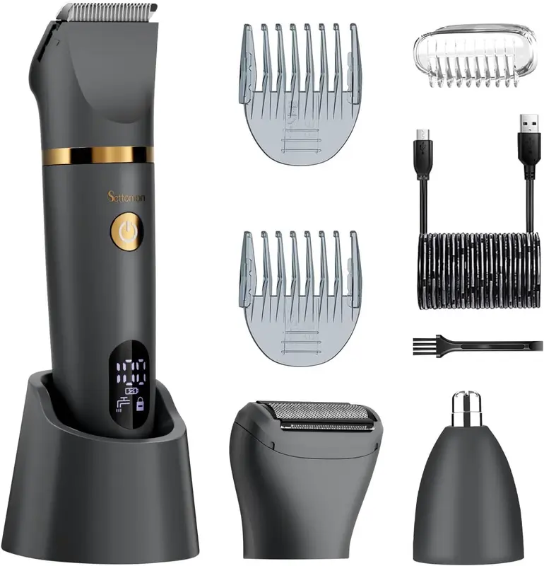 3 in 1 Body Trimmer for Men Ball Pubic Hair Trimmer Body Foil Shaver Razor Nose Ear Waterproof Wet Dry Groomer LED Display 5