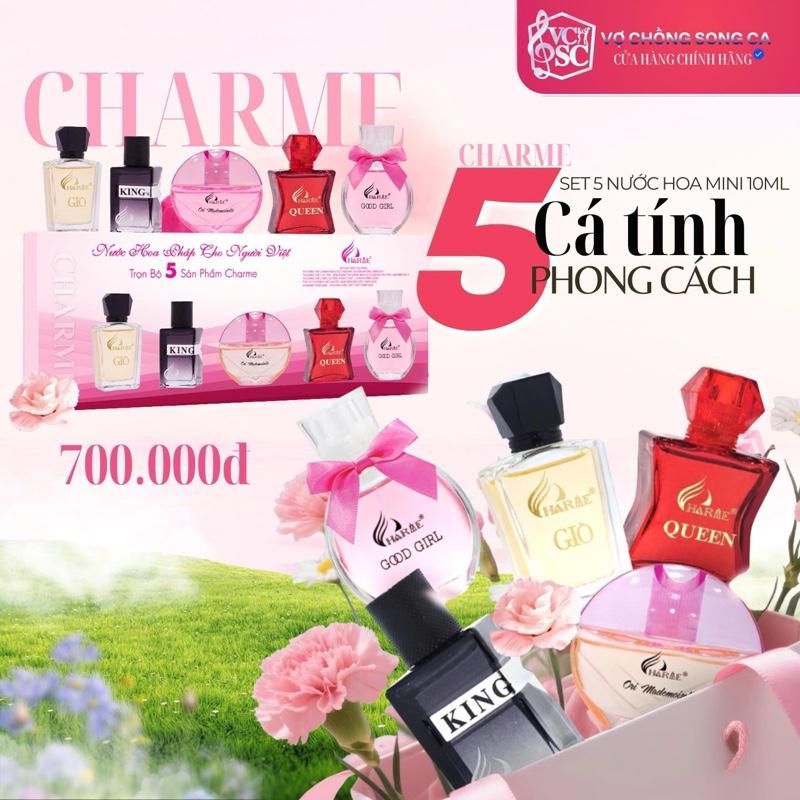 Bộ 5 CHAI NƯỚC HOA Charme (Giò, Queen, King, Googirl, Ori (Mỗi Chai 10ml ). Combo gồm 3 mùi nữ ,2 mùi nam