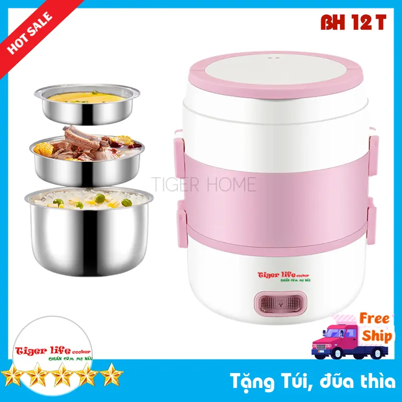 Hộp Cơm cắm điện CAO CẤP Hâm và Nấu cơm Inox 3 Tầng, Hộp cơm cắm điện Làm Nóng Siêu Tốc model HC1 Tặng Full đồ 0