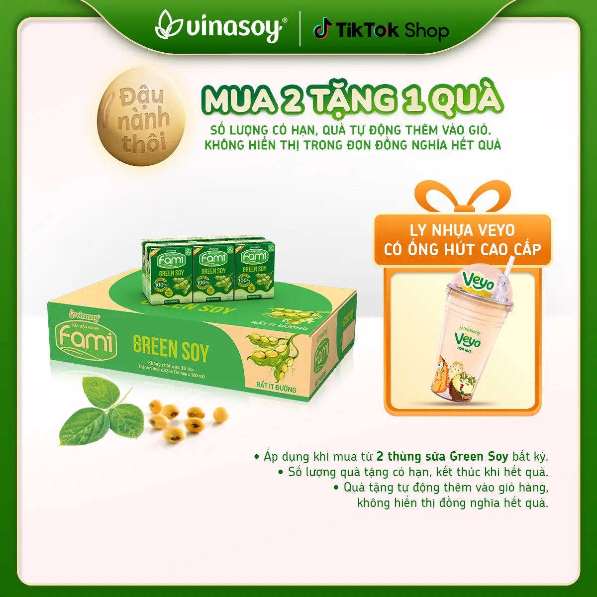 Thùng sữa đậu nành Fami Green Soy rất ít đường (**) (36 hộp x 180ml)
