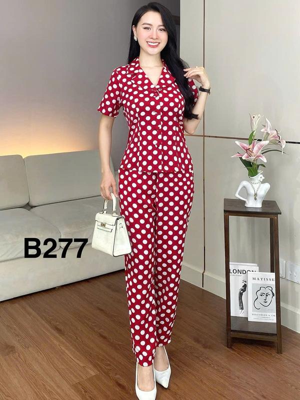 Minh Anh - Set Đồ Bộ Trung Niên Chấm Bi Bâu Vest Lụa Mango Loại 1 Sang Trọng Mềm Mịn Freesize 45-72kg Thời Trang Dễ Phối Đồ