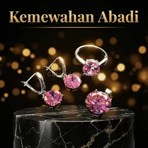 COLOS12 Set Perhiasan Sederhana Anting-Anting Zirkon Warna-Warni Kalung Cincin Rantai Tiga Potong Elegan untuk Berbagai Kesempatan