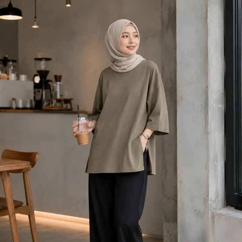 Baju Kaos Tiara Oversize Lengan7/8 Hijab friendly.100% Cotton Anti Nerawang nyaman di pakai.
