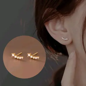 Anting-anting Mini Sederhana Zirkon Kecil Wanita Sehari-hari Dan Pesta Perhiasan Aksesoris Elegan Emas Perak Earrings skena