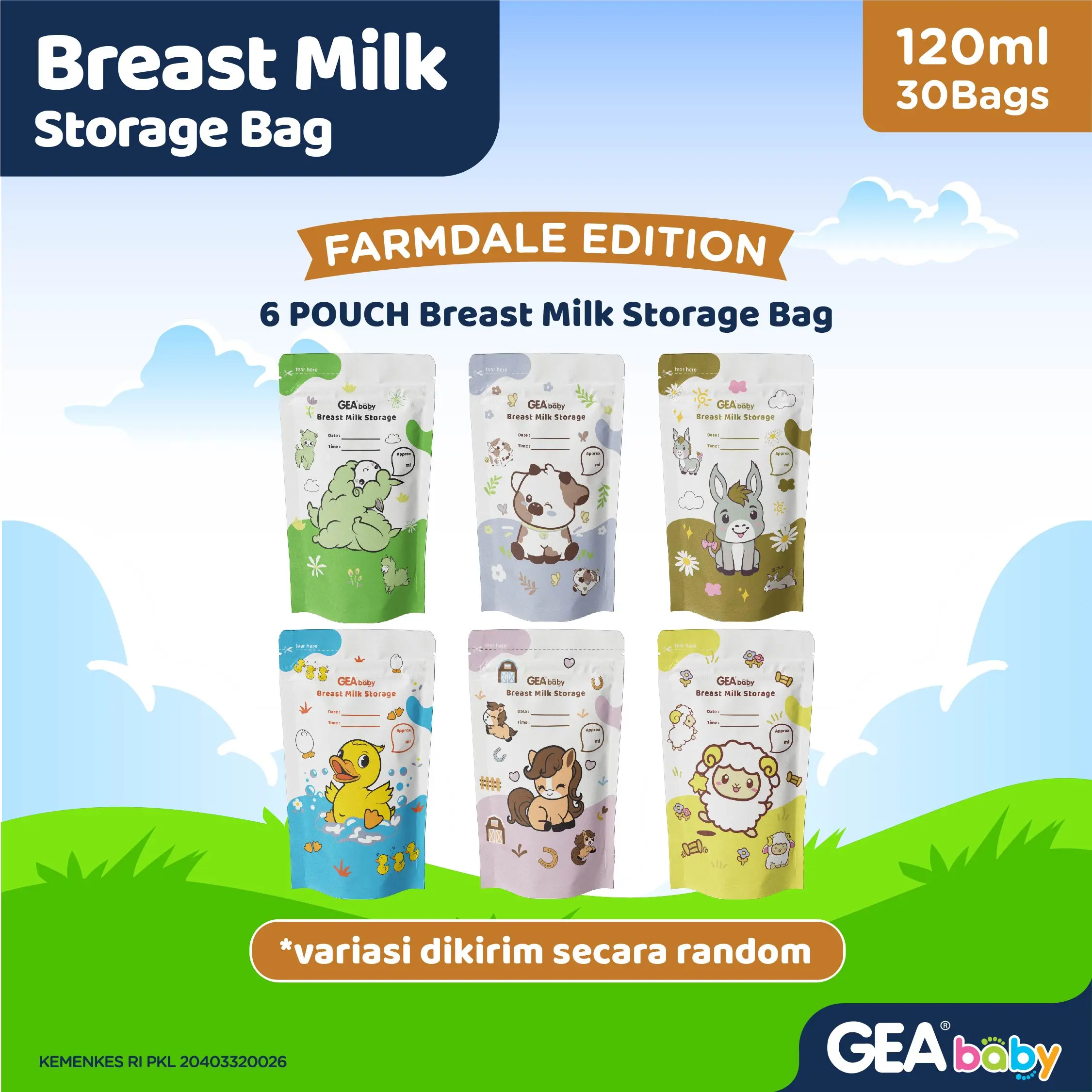 Paket PREMIUM GEA Baby Kantong Asi 120ml Farmdale Edition 6 pouch