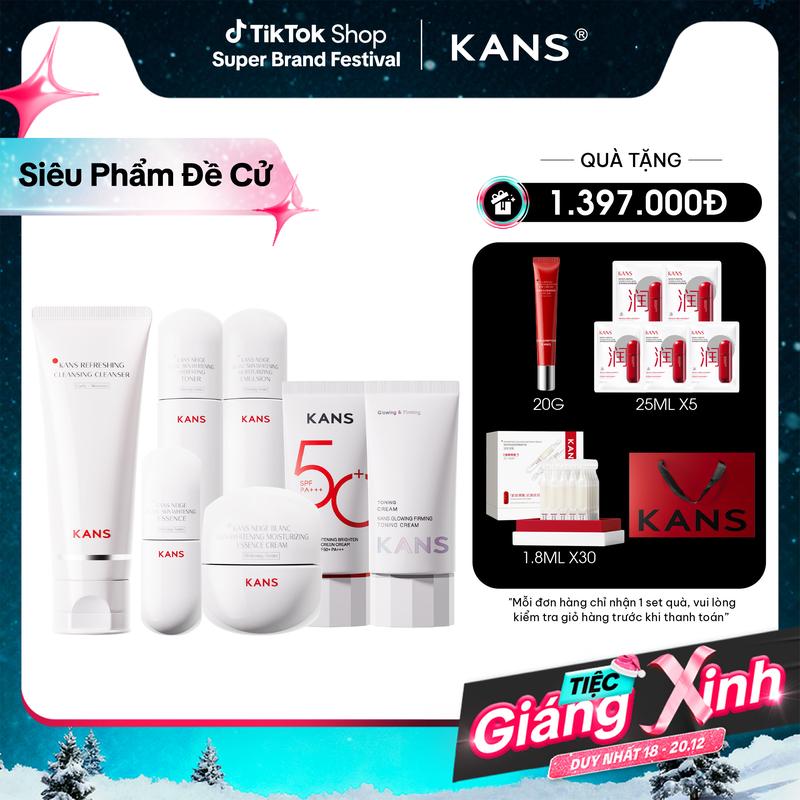 Combo Set Sản Phẩm Hỗ Trợ Dưỡng Ẩm Hỗ Trợ Dưỡng Sáng Da KANS Neige Blanc Skin-whitening Hydrating & Kem chống nắng dưỡng sáng da SPF 50+ PA+++ KANS Whitening Brighten Sunscreen Cream 50ml & Kem Nâng Tông 