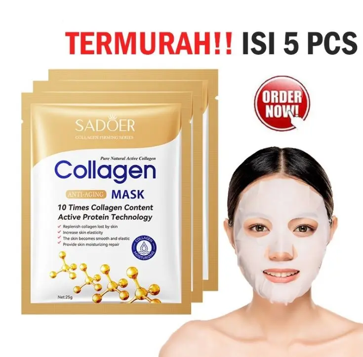 Paket 5 PCS Masker Kolagen SADOER Wajah Masker Perawatan Wajah Kusam Aging Komedo