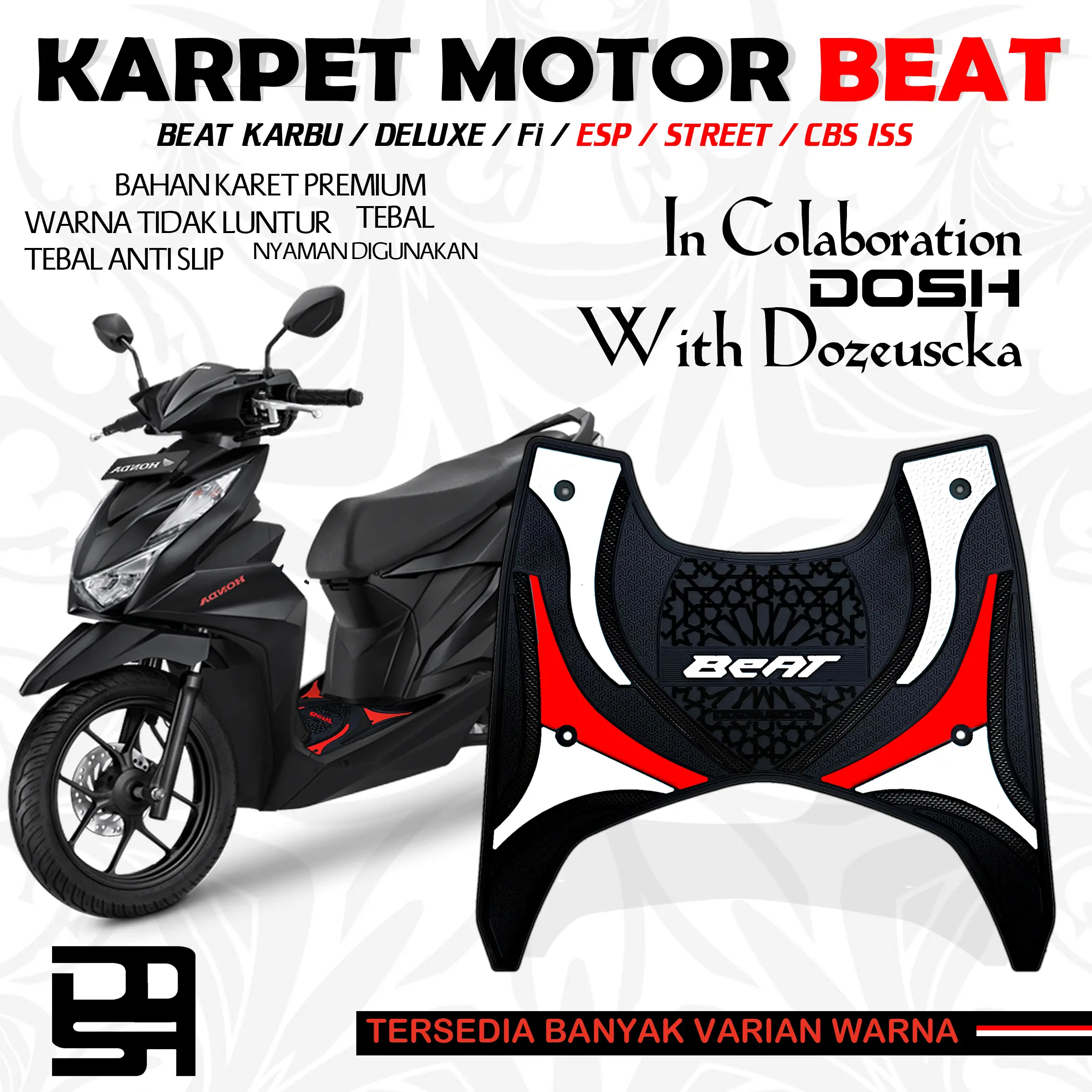 Karpet Motor Beat Untuk Tahun Pembuatan 2020 s/d 2023 bahan Karet tebal Anti Slip Tidak Pudar dan Luntur